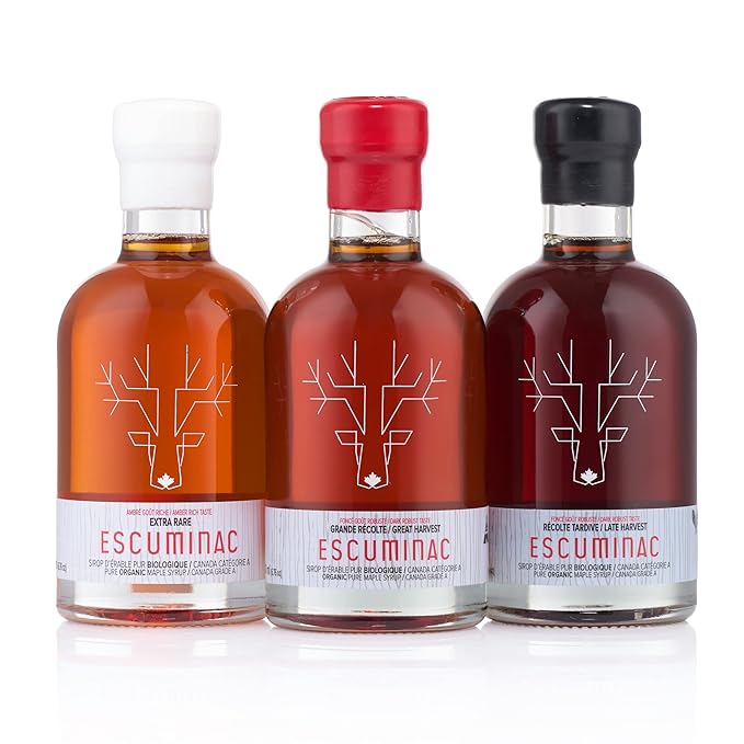 Escuminac, Canadian Maple Syrup Gift Set, 3 Harvests Included From Delicate to Strong Taste. 100%