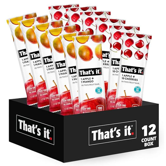 That's it. Fruit Bars 12 Variety Pack 100% Natural Real Fruit Bar, High Fiber Vegan, Gluten Free