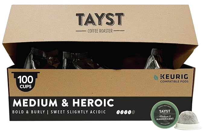 Tayst Coffee Pods, Medium & Heroic Medium Roast, K Cups Compatible with Keurig Coffee Maker