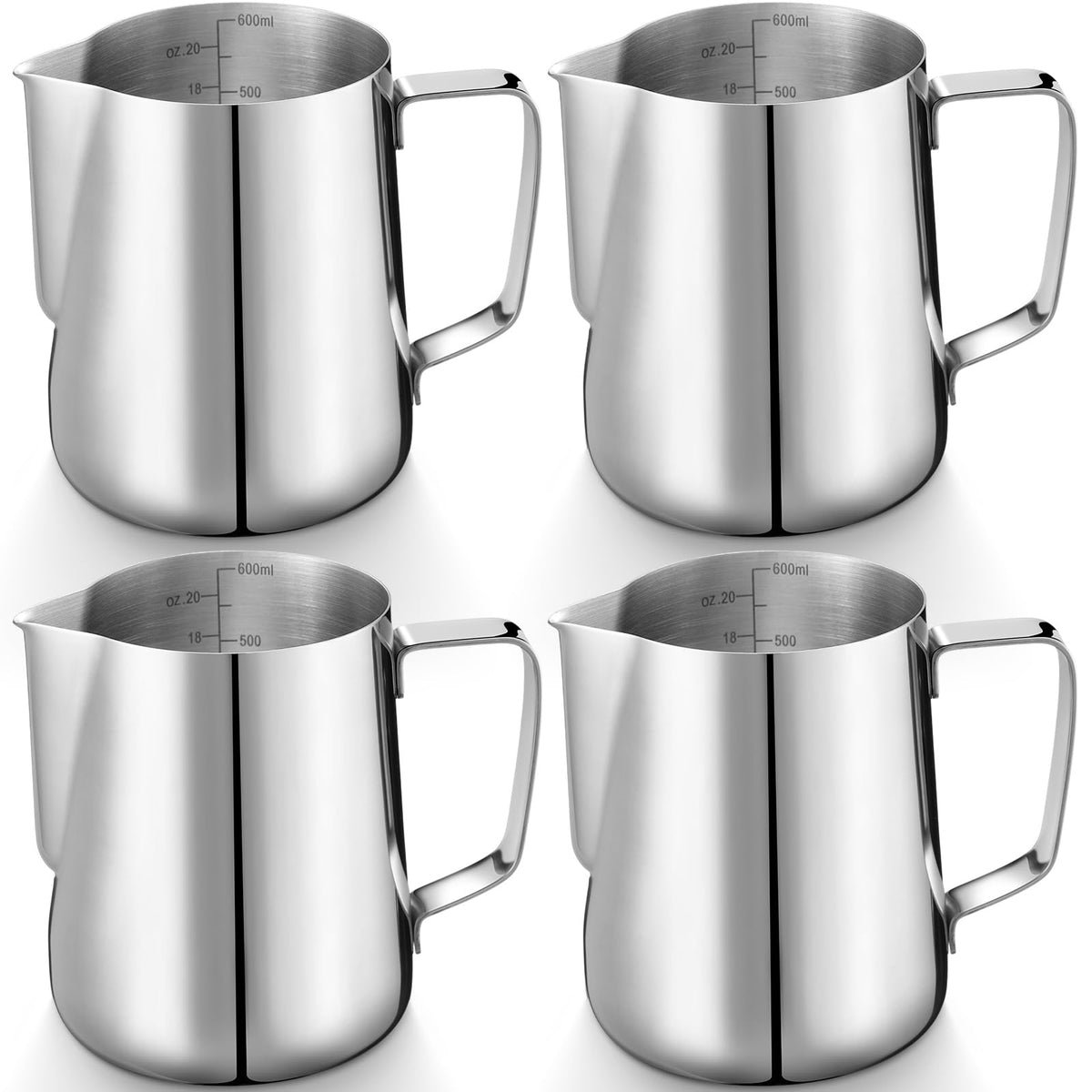 Honeydak 4 Pcs Milk Frothing Pitcher 304 Stainless Steel Steaming Pitchers for Coffee Bar