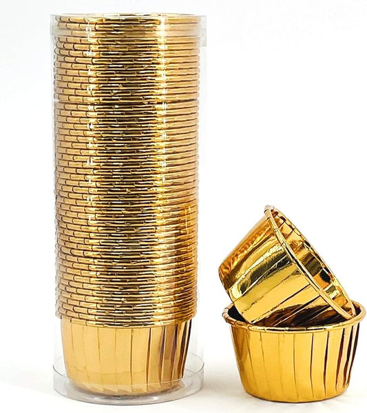 Party Hippo Gold Cupcake Baking Cups, 3.5 Oz 50 pcs Disposable Foil Muffin Liners, Aluminum Ramekin