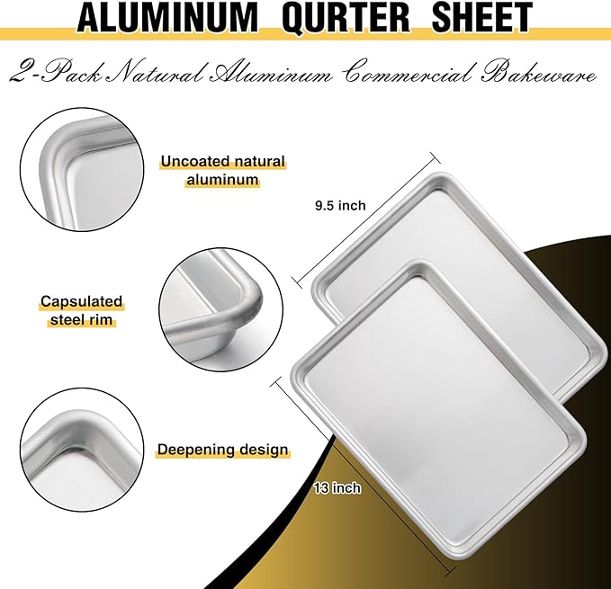 Commercial Quality Baking Sheet Pan Set, Natural Aluminum Cookie Sheet, Umite Chef Encapsulated