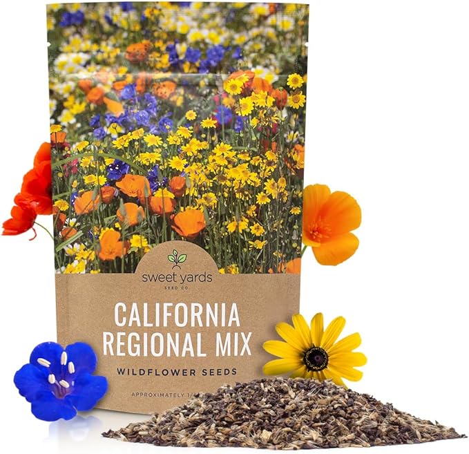California Wildflower Mixture - Bulk 1/4 Pound Bag - Over 30,000 Native Seeds - Open Pollinated and