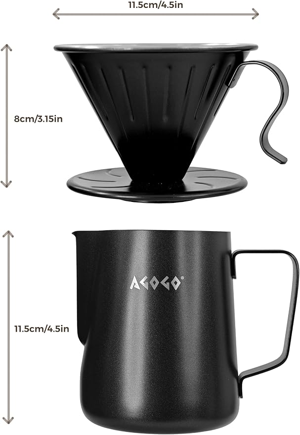 AGOGO Compact Portable Pour Over Coffee Maker Set - Easy Cleaning 304 Stainless Steel Dripper Set
