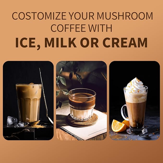 GANOHERB Instant Mushroom Coffee Powder, Arabica Coffee Mix with 5 Adaptogen Mushrooms, Lions Mane