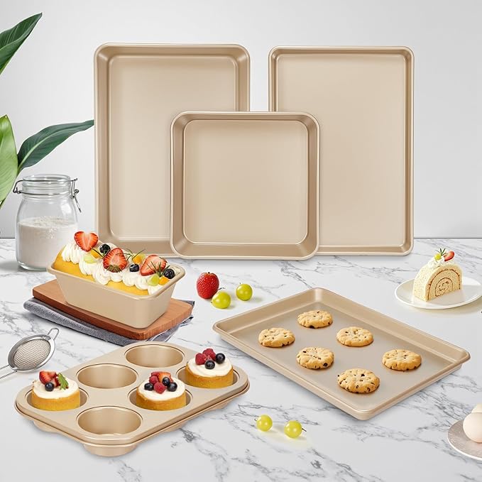 Baking Pans Set, Nonstick Stackable Bakeware Sets, Oven Pans for Cooking, AIVIKI 6 Pieces Baking