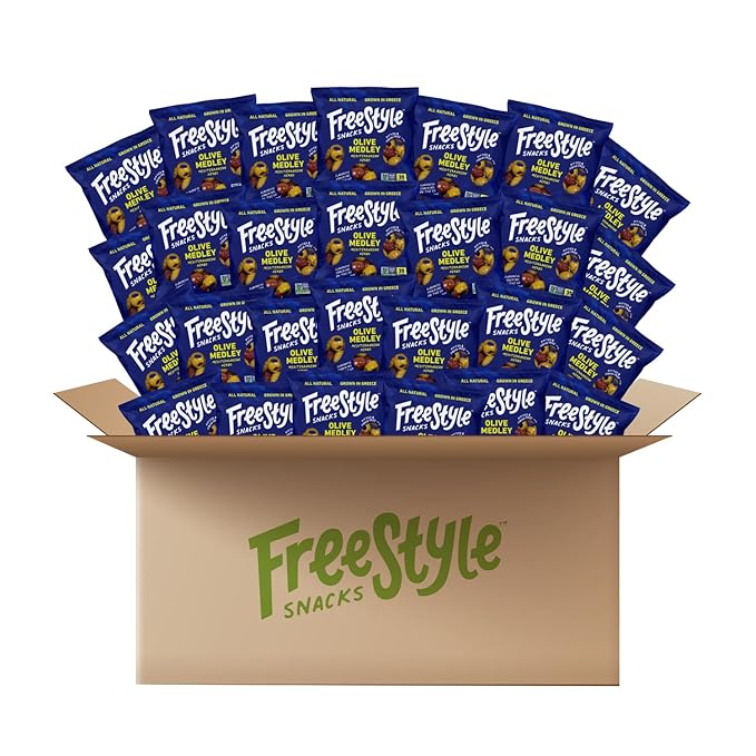 Freestyle Snacks Olive Medley Snack Packs - Bulk Party Pack - Fresh Pitted Olives, Jumbo-Sized