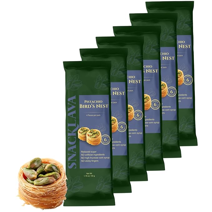 Snacklava Pistachio Bird's Nest Baklava - 6 Pack (4 Pieces per Pack) - No Artificial Ingredients