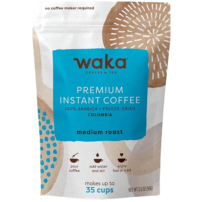 Waka Instant Coffee, Medium Roast - 100% Arabica Colombian Beans, Freeze Dried Granules, No Sugar