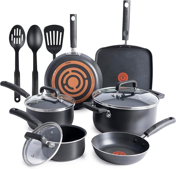 T-fal Signature Nonstick Cookware Set 12 Piece, Oven Broiler Safe 350F, Pots and Pans, Kitchen
