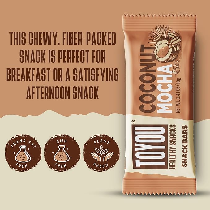 ToYou Chewy Fruit and Nut Bars - Healthy Protein Snacks | Coconut Mocha - 1.41 Ounce (Pack of 12) |