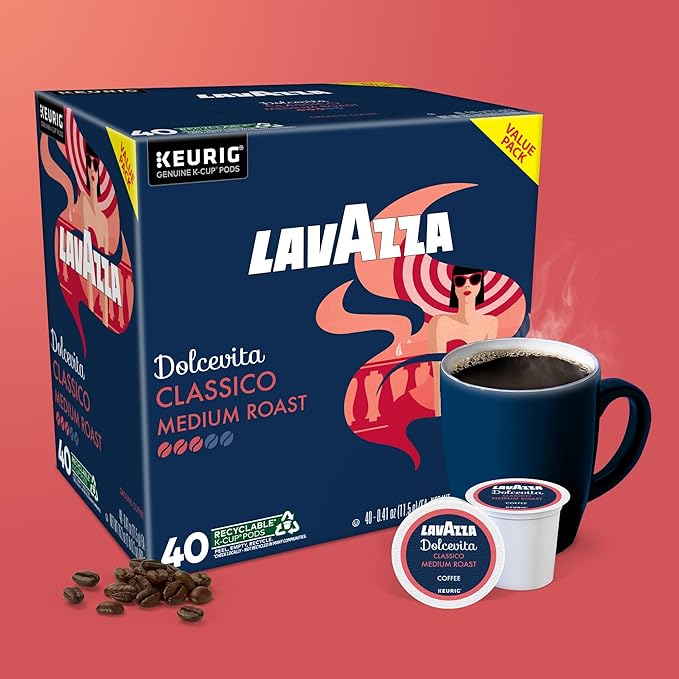 Lavazza Dolcevita Classico, Single-Serve Keurig K-Cup Pods, Medium Roast Coffee, 40-Count Box