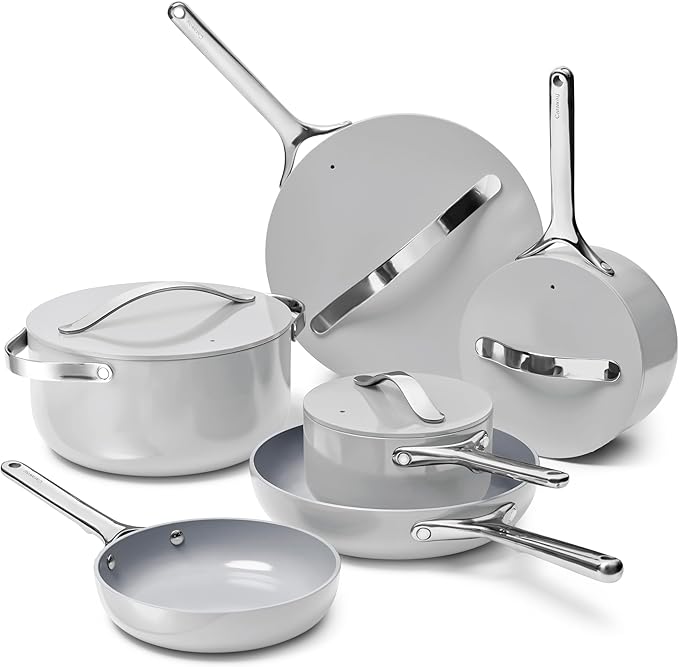 Caraway Deluxe Nonstick Ceramic Cookware Set (16 Piece) Pots, Frying Pans, Lids and Kitchen Storage