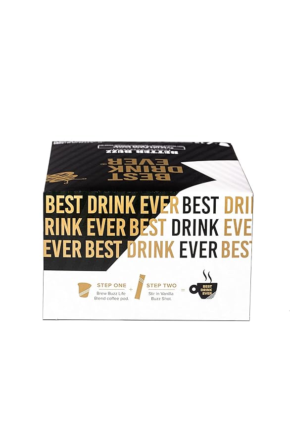 Better Buzz Best Drink Ever Vanilla Latte Single Serve Kit 24ct.,12 Medium Roast Coffee Pods (Buzz