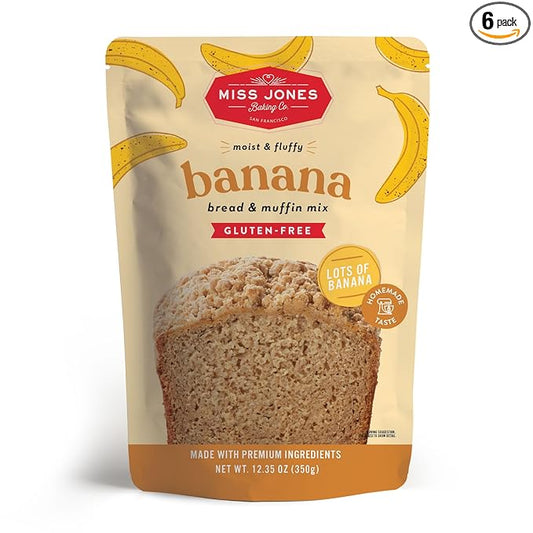 Miss Jones Baking Banana Bread & Muffin Mix - Whole Grains, 50% Lower Sugar, Real Banana, Vegan