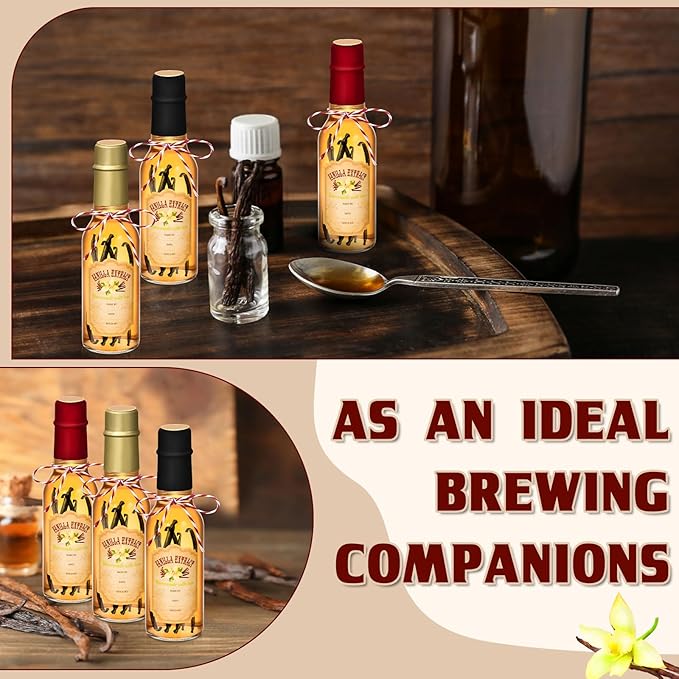 Tioncy 16 Pcs Vanilla Extract Bottles for Homemade Vanilla Jar Glass Bottle with Cap, Shrink Band