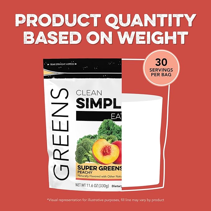 Clean Simple Eats Super Greens Powder, Naturally Flavored Greens Powder with Chlorella, Spirulina