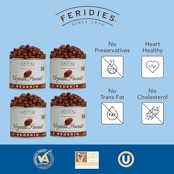 FERIDIES Extra Large Salted Red Skin Peanuts, All Natural, No Preservatives, Kosher 9 Ounce (Pack