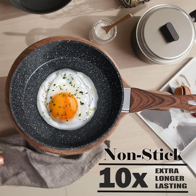 Kitchen Academy Induction Cookware Sets - 12 Piece Cooking Pan Set, Granite Black Nonstick Pots and