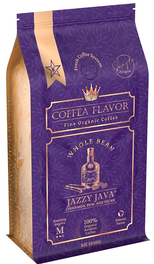 Jazzy Java ??Spiced & Nutty Flavored Whole Bean Coffee ??Organic, Medium Roast, 100% Arabica