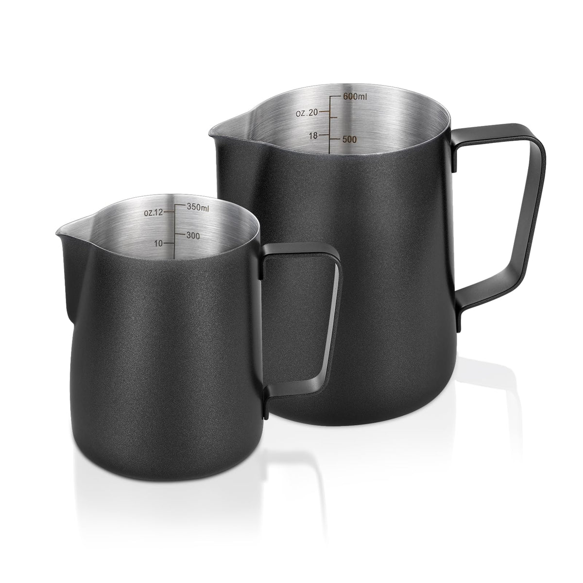 2 Pack Matte Black Milk Frothing Pitcher, 12oz/350ml & 20oz/600ml Espresso Steaming Pitcher