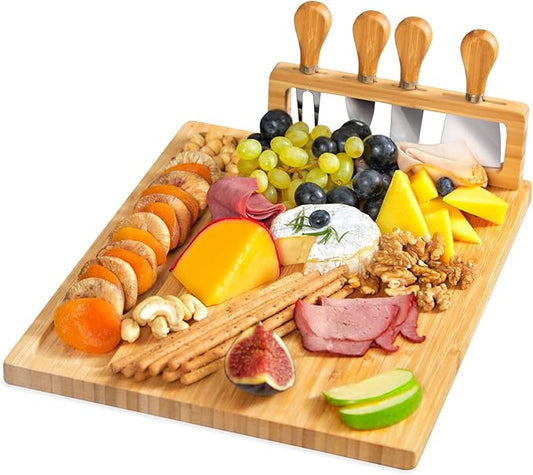 RoyalHouse Bamboo Cheese Board and Charcuterie Boards Set & Serving Tray for Meat, and Wine