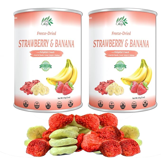 CHAVI Freeze-Dried Strawberry Banana - Pack of 2 x 2 oz - Healthy 1 Ingredient Superfood - No Added