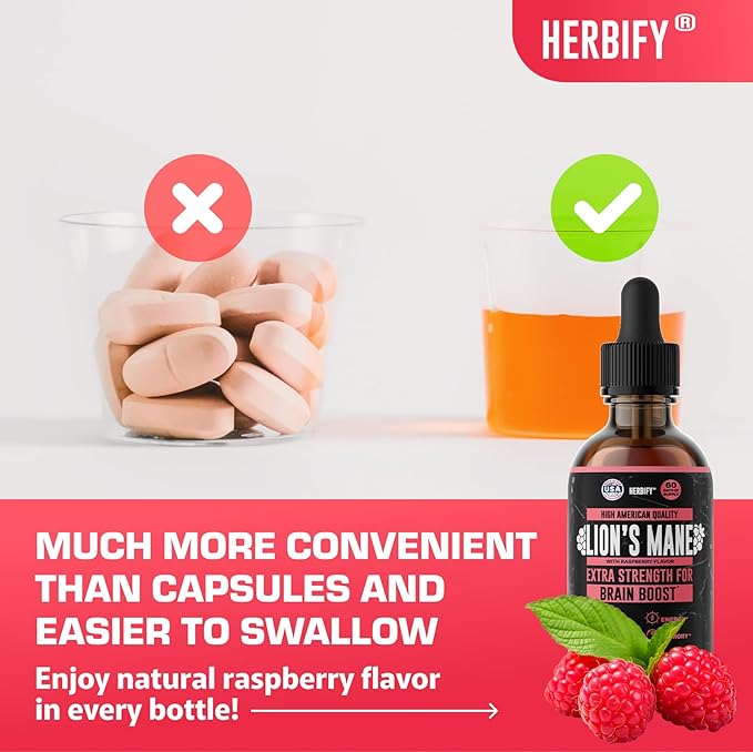 HERBIFY Lions Mane Supplement - Daily Mushroom Supplement for Memory, Focus & Clarity - Brain