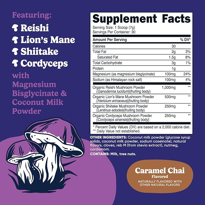 Nutricost Nutrizen PM Unwind Adaptogenic Mushroom Drink (Caramel Chai Flavored) 30 Servings