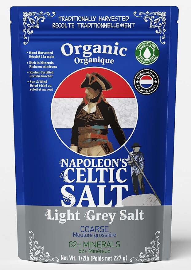 Napoleon's Celtic Organic 82 Minerals Sea Salt Coarse, French Sea Salt, Grey Salt, 1/2lb Resealable