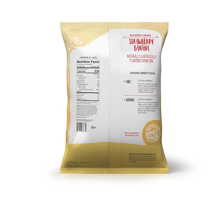 Big Train Strawberry Banana Blended Cr챔me Beverage Mix, 3.5 Pound (Pack of 1)