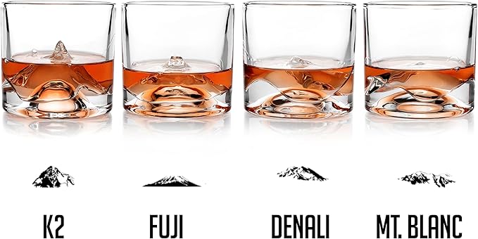 The Peaks Heavy Crystal Whiskey Glasses Gift Set of 4, Thick Freezable Bourbon Glass 1lb Each