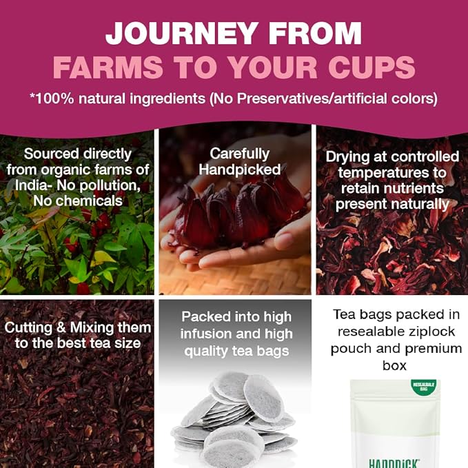 HANDPICK, Organic Hibiscus Tea Bags (100 Tea Bags) | Caffeine-Free, 100% Natural Pure Indian