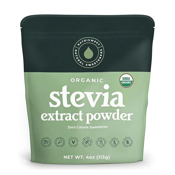 Organic 100% Pure Stevia Powder, 4 oz, Satisfies Sweet Cravings, Lowers Blood Sugar Levels for