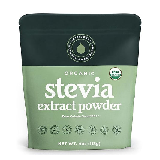 Organic 100% Pure Stevia Powder, 4 oz, Satisfies Sweet Cravings, Lowers Blood Sugar Levels for