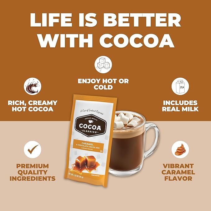 Cocoa Classics Caramel Cocoa Mix Hot Chocolate Made with Nonfat Milk Just Add Hot Water Make Hot or