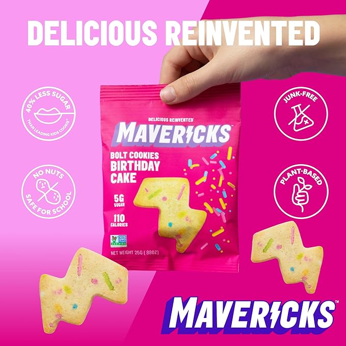 Mavericks Birthday Cake Bolt Cookies - Plant-Based Birthday Cake Confetti Cookies, Nut-Free