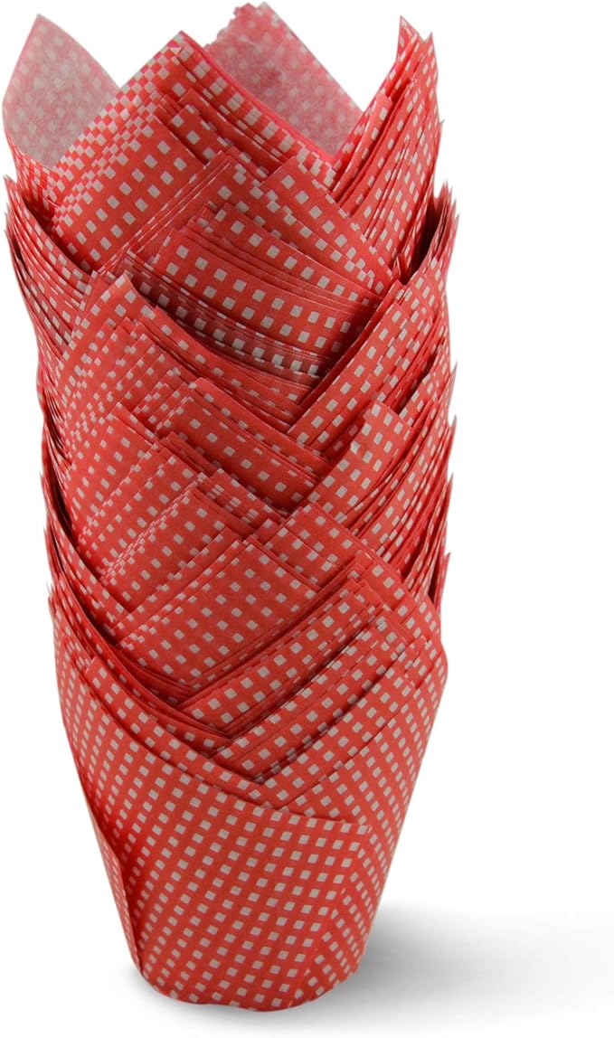 SimpleGood Red Check Medium Size Tulip Baking Cups Cupcake Liners Muffin Liners Greaseproof Paper