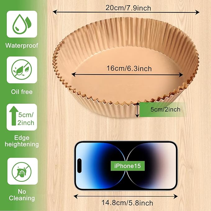 200pcs Air Fryer Disposable Liner, Non-Stick Parchment Paper for Baking, Oil-Proof, Water-Proof