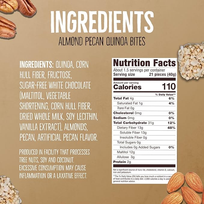 Don't Worry Chocolate, Blue Berry, Almond Quinoa Bites 4 Pack- Low Calorie Keto Snacks, Only 5