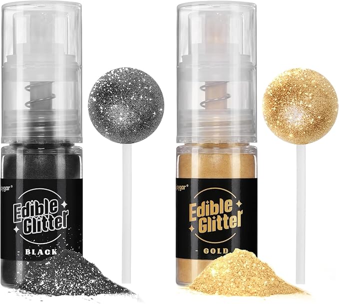 Sujoygar Edible Glitter Spray 2 Colors, Black and Gold Edible Glitter for Cocktails, Shimmer Powder
