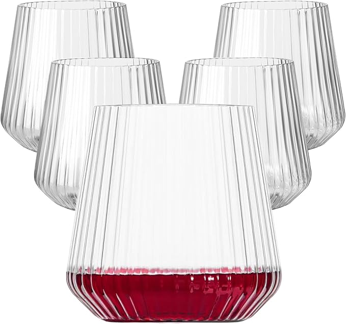 20 Pack Plastic Ribbed Wine Glasses, 14Oz Origami Disposable Wine Glasses Unbreakable Clear Plastic