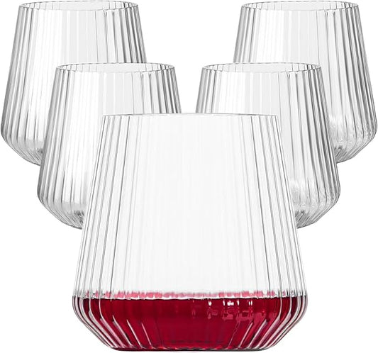 40 Pack Plastic Ribbed Wine Glasses, 14Oz Origami Disposable Wine Glasses Unbreakable Clear Plastic