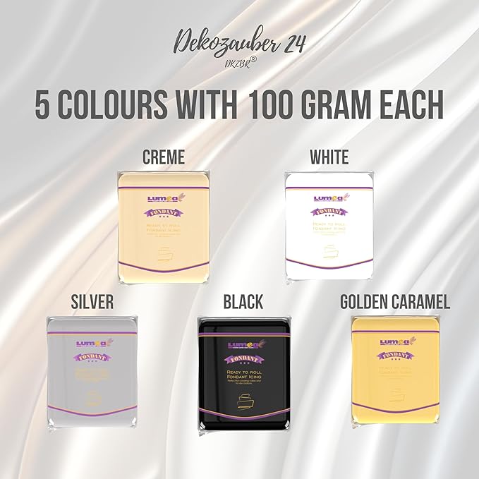Dekozauber24 Fondant icing multipack, 5 colors, 3.5oz (100g) rolled fondant per color, for cakes