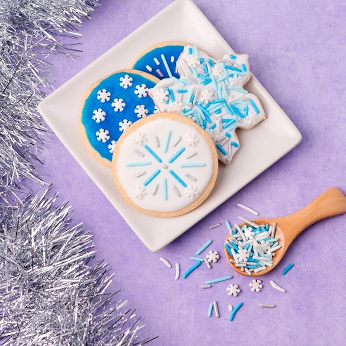 Sweets Indeed Christmas Sprinkles, 4 Pack, Snowflake Edible Sprinkle Mix, Perfect for Frozen Cake