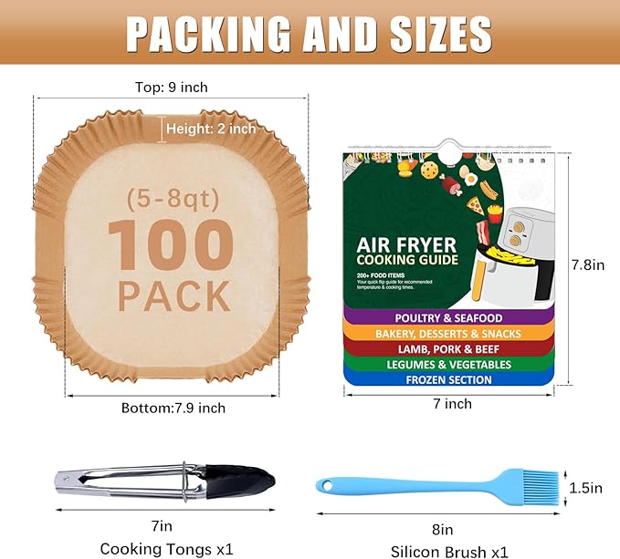 Air Fryer Liners Disposable 7.9??Square Airfryer Liners, 100 Pcs Air Fryer Parchment Paper Liners
