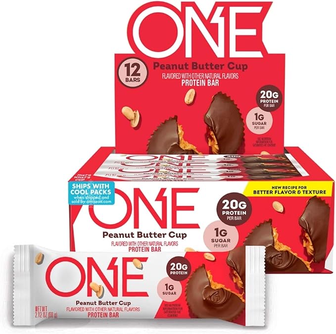 ONE Protein Bars, Peanut Butter Cup, Gluten Free with 20g Protein and 1g Sugar, Pantry Staples
