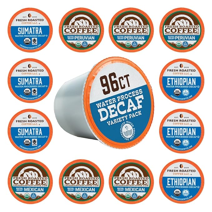 Fresh Roasted Coffee, Organic Water-Processed Decaf Variety Pack | USDA Organic, Kosher | K-Cup