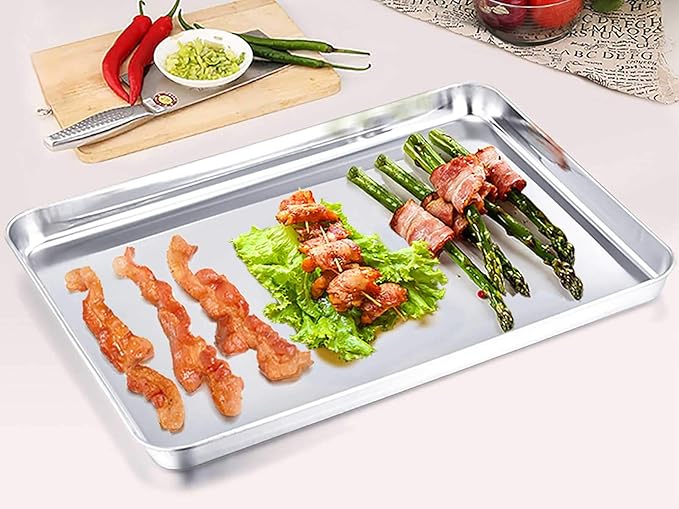 TeamFar Baking Sheet, Stainless Steel Baking Pan Cookie Sheet, Healthy & Non Toxic, Rust Free &