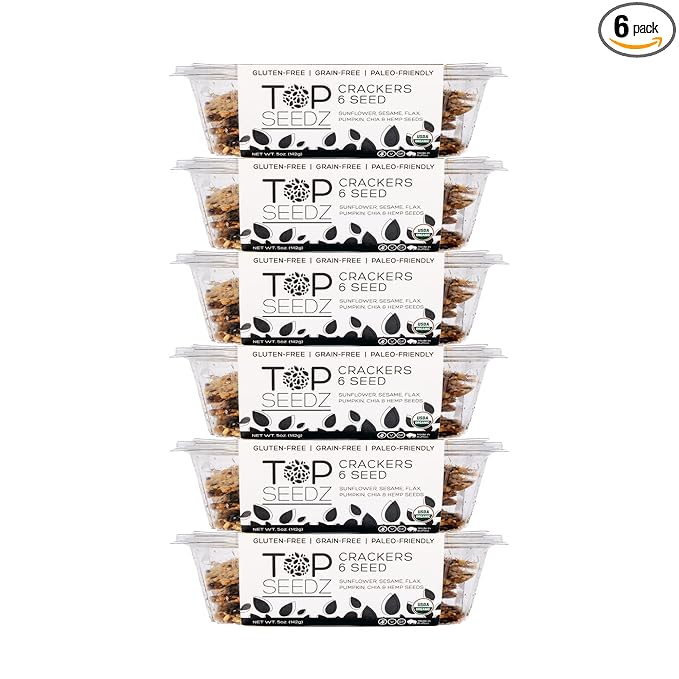 Top Seedz Certified Organic Gluten Free 6 Seed Crackers | 6-Pack | 5 Ounces | Healthy Vegan